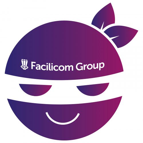 Getekende Ninja met Facilicom Group logo op zijn voorhoofd