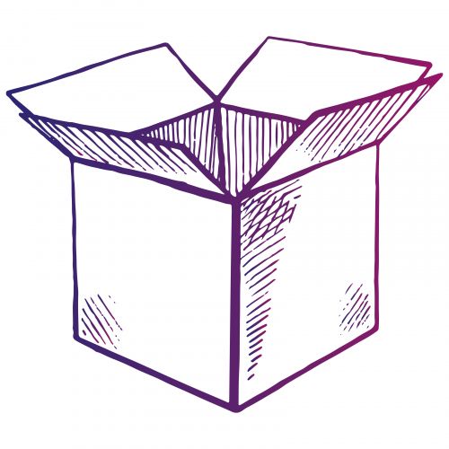 Getekende paarse kartonnen doos